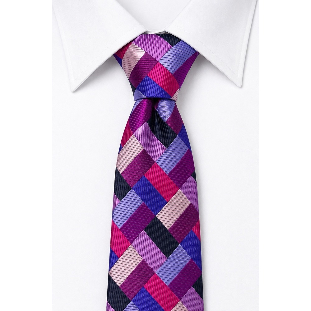Duchamp London Necktie Mens Purple Pink Colorblock Silk Abstract Art Deco